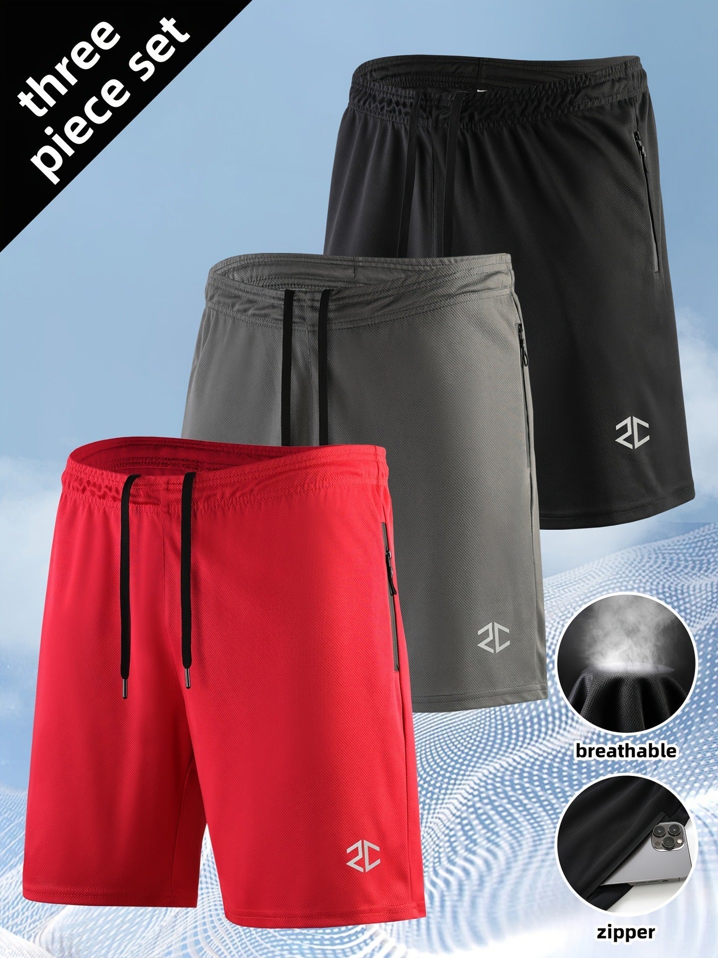 Men's Casual Quick-Drying Jogger Shorts with Zipper Pockets