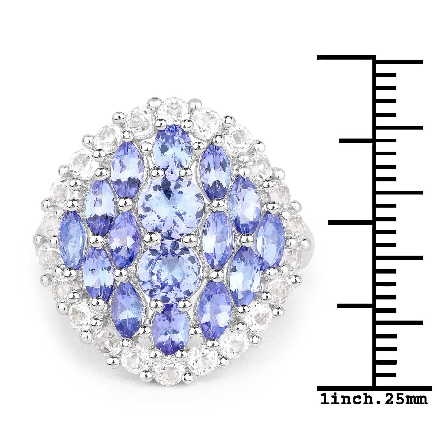 Bague en argent sterling avec tanzanite et topaze blanche de 4,72 carats