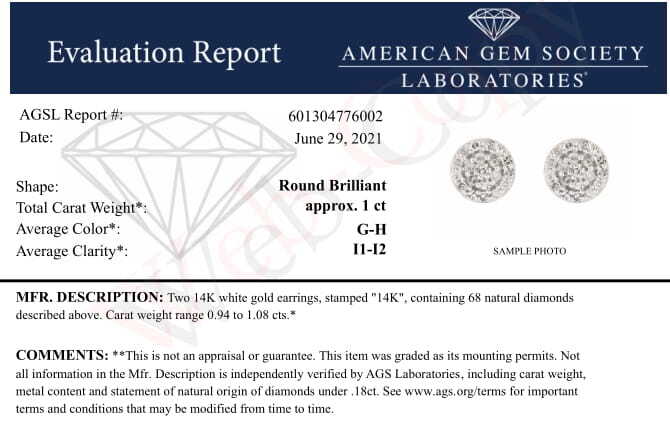 AGS Certified 14K White Gold Diamond Halo Cluster Stud Earrings