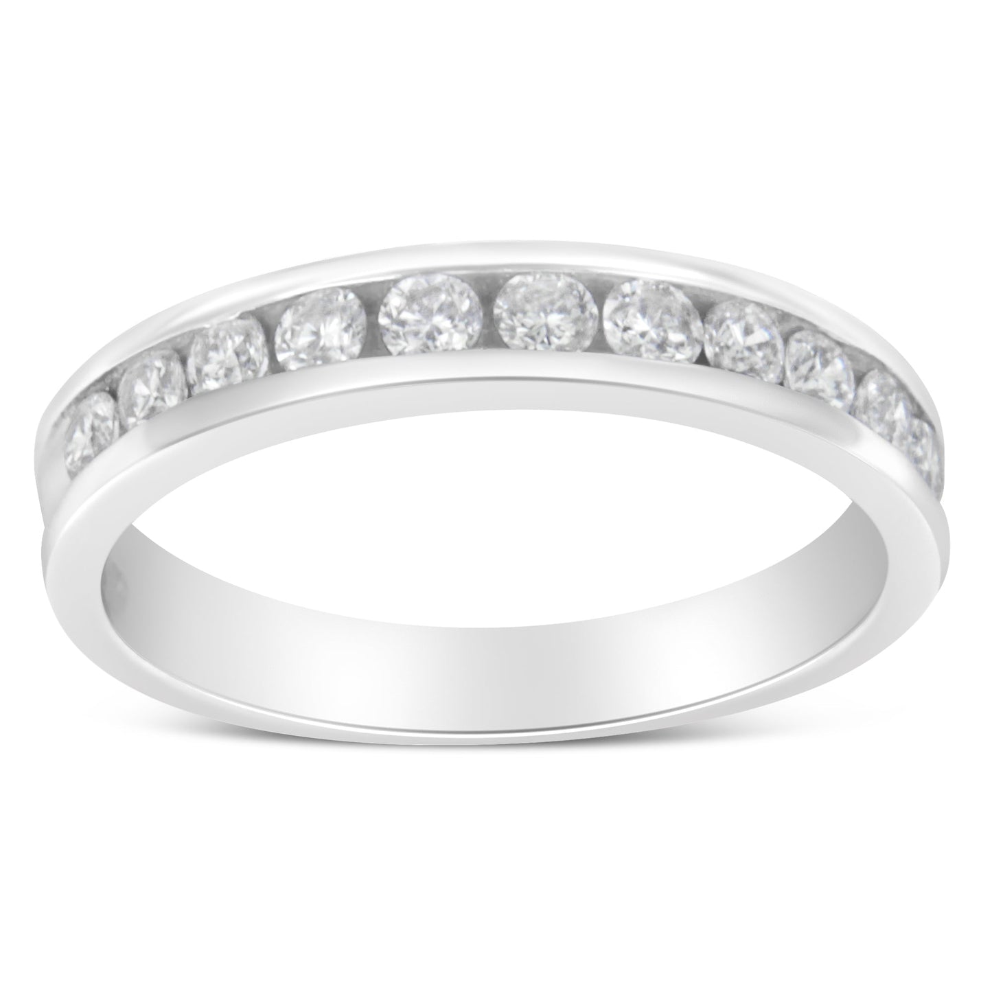 Anillo de boda de diamante redondo certificado IGI de 1/2 Cttw en oro blanco de 18K - Talla 7