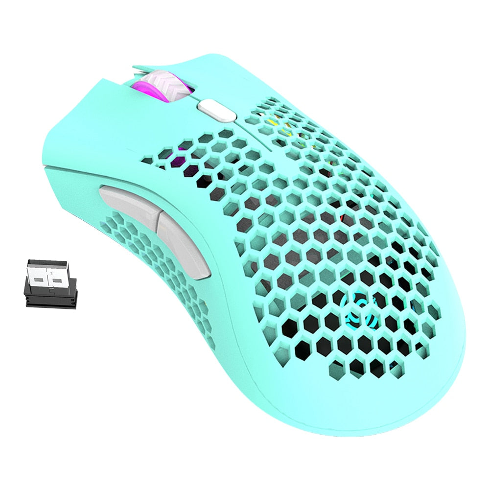 2.4GHz Wireless Gaming Mouse 7 Button 1600 DPI Adjustable RGB Backlit Rechargeable Mouse Lightweight Honeycomb Shell Gamer Mice - Korvel