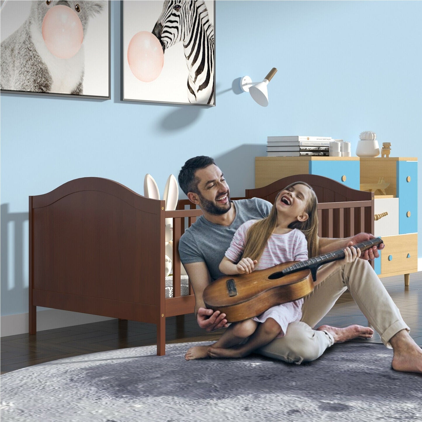 Cama Clásica Convertible de Madera 2 en 1 para Niños Pequeños - Marrón