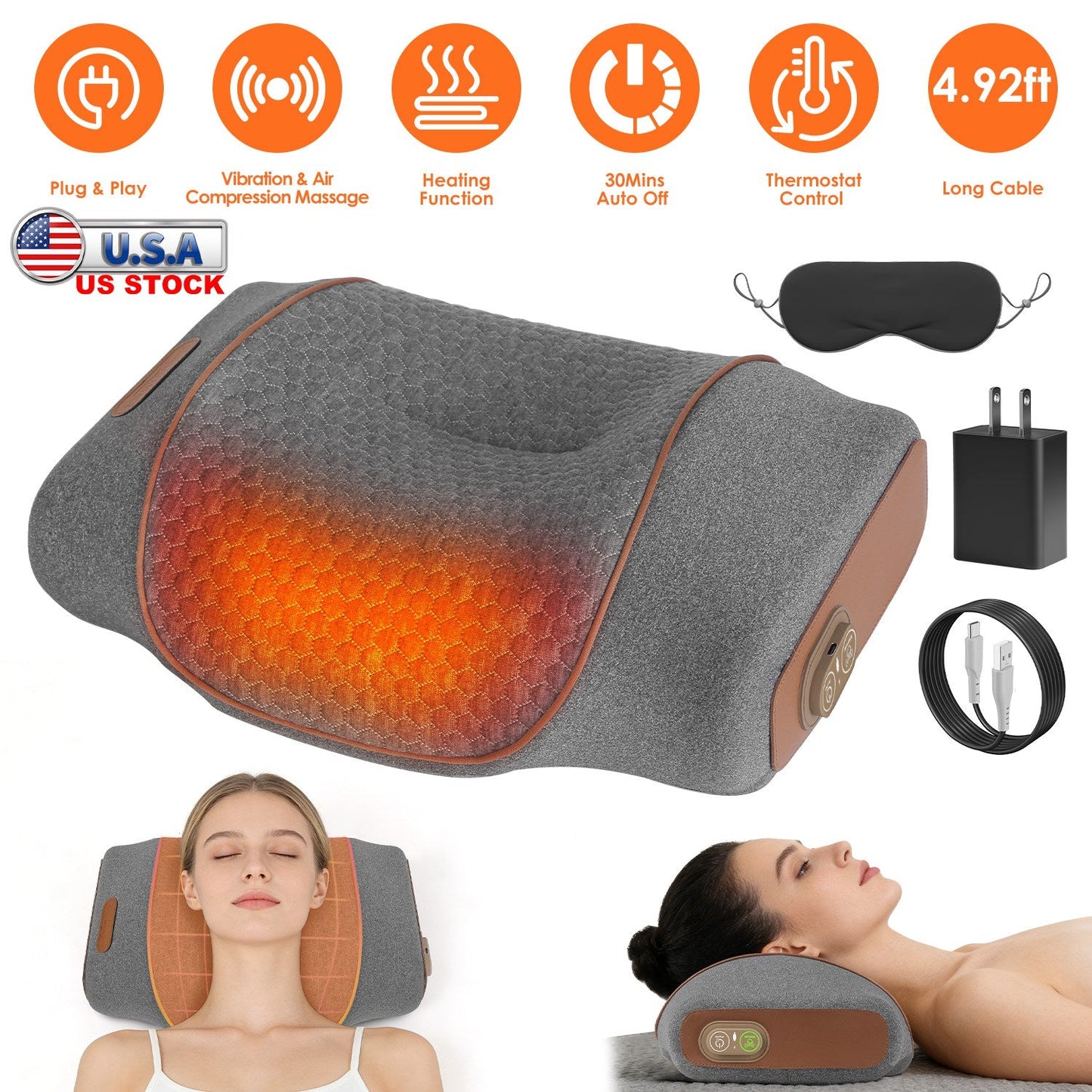 3-in-1 Ergonomic Neck Massager Pillow with Heat & Vibration