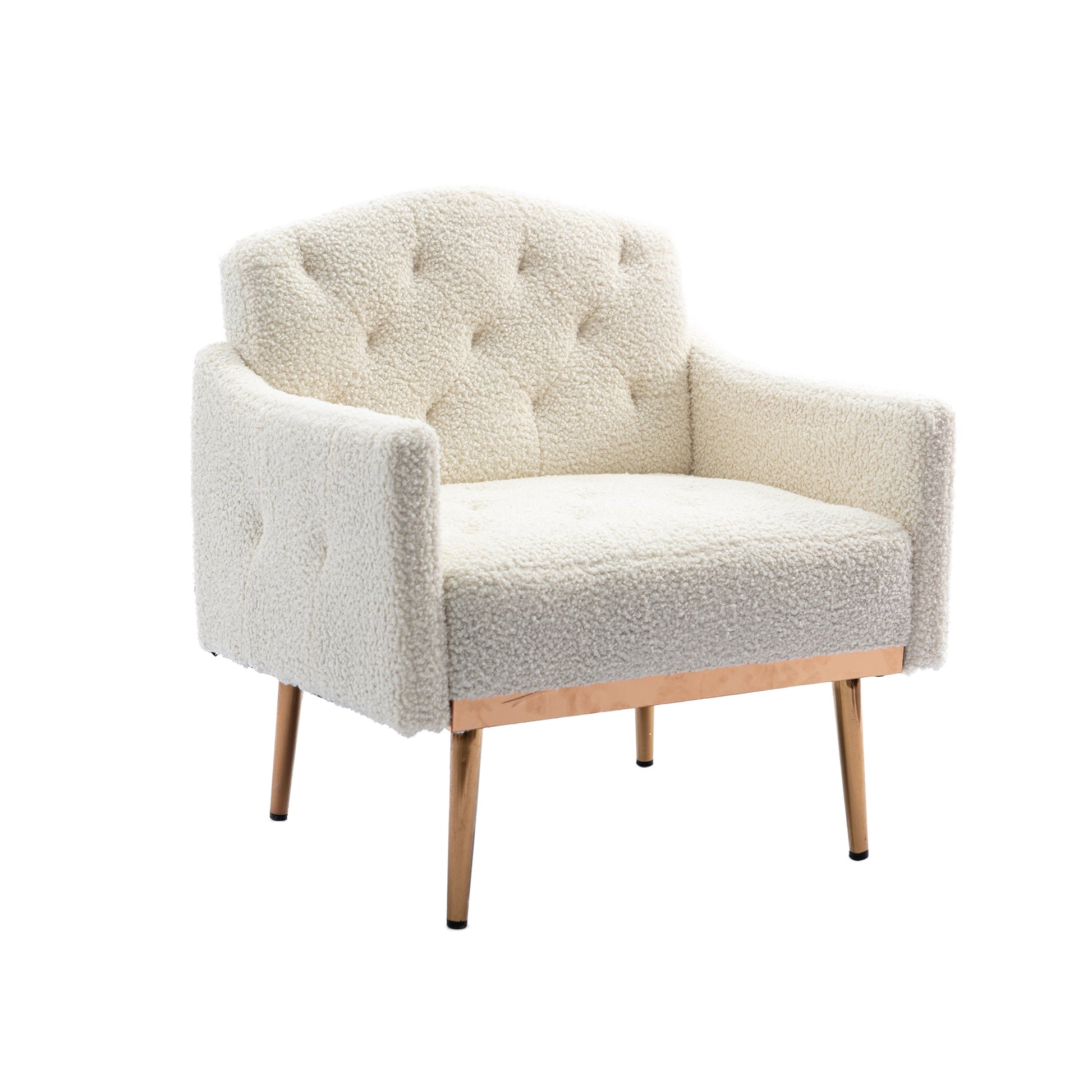 COOLMORE modern style armchair, plush decorative fabric armchair with golden metal legs (white teddy bear) - Korvel