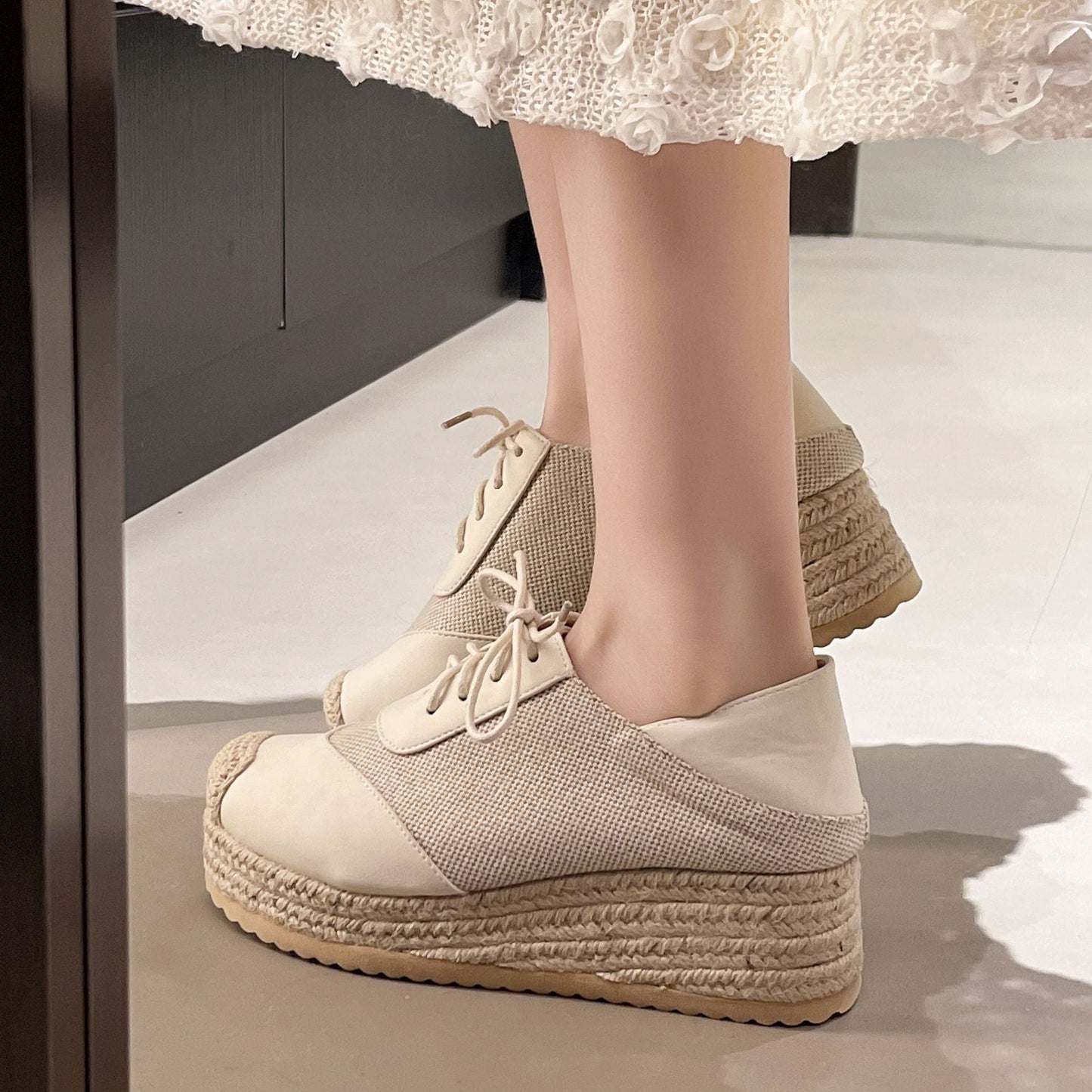 Fisherman's shoes woven grass slope heel women's shoes waterproof front strap high-heeled slope heel fisherman's casual shoes ﻿ - Korvel