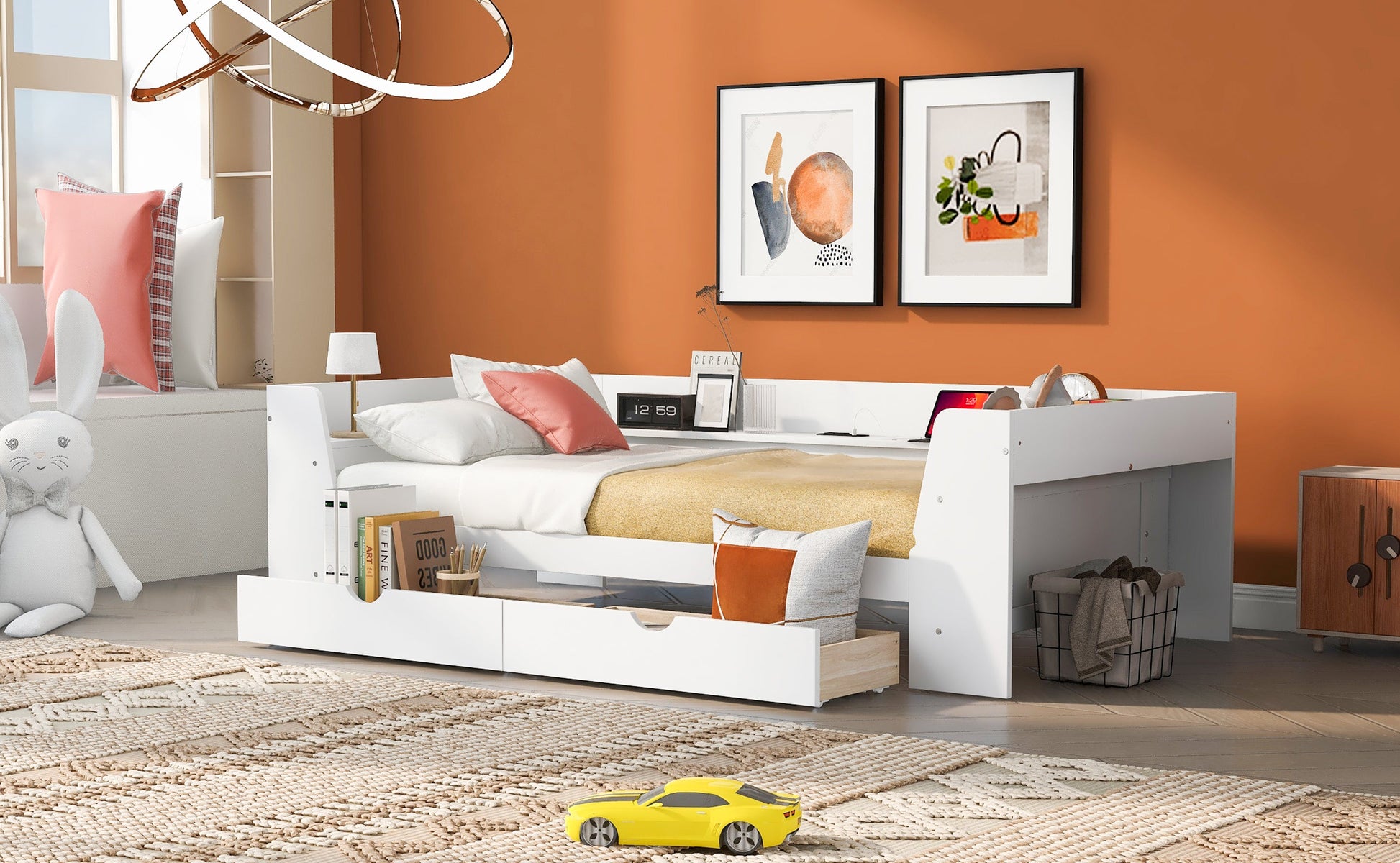Upholstered Daybed with Trundle, Wood Slat Support,Upholstered Frame Sofa Bed Twin Blue - Korvel