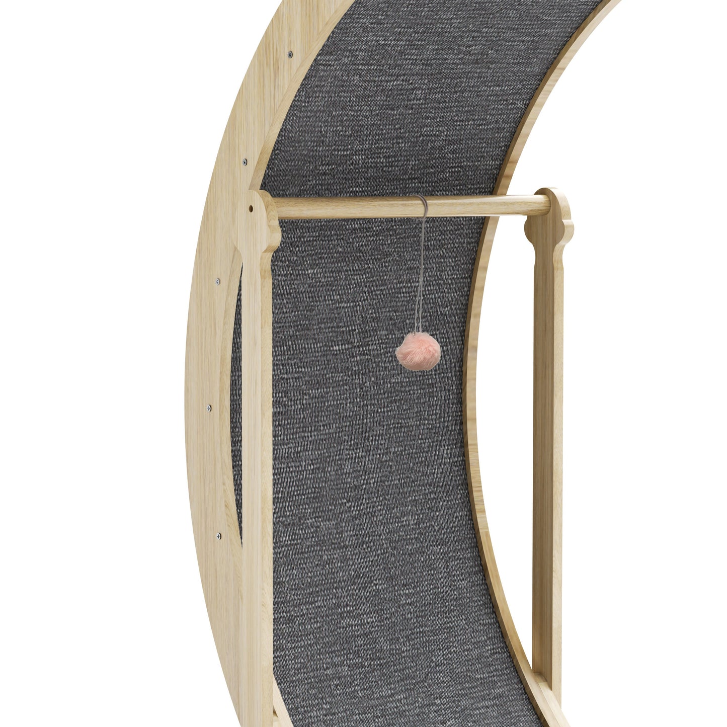 Indoor cat treadmill with carpet, tear device and latch natural wood, 39.4 inches long x 13.2 inches wide x 41.3 inches high - Korvel
