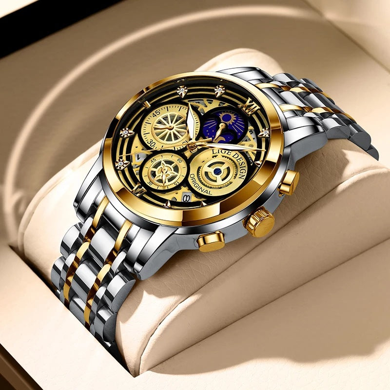 Montre à quartz squelettique multifonctionnelle pour hommes - Étanche