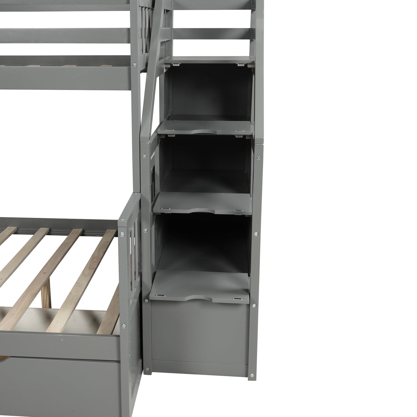 Lit superposé jumeau sur grand lit avec rangement et toboggan - Gris