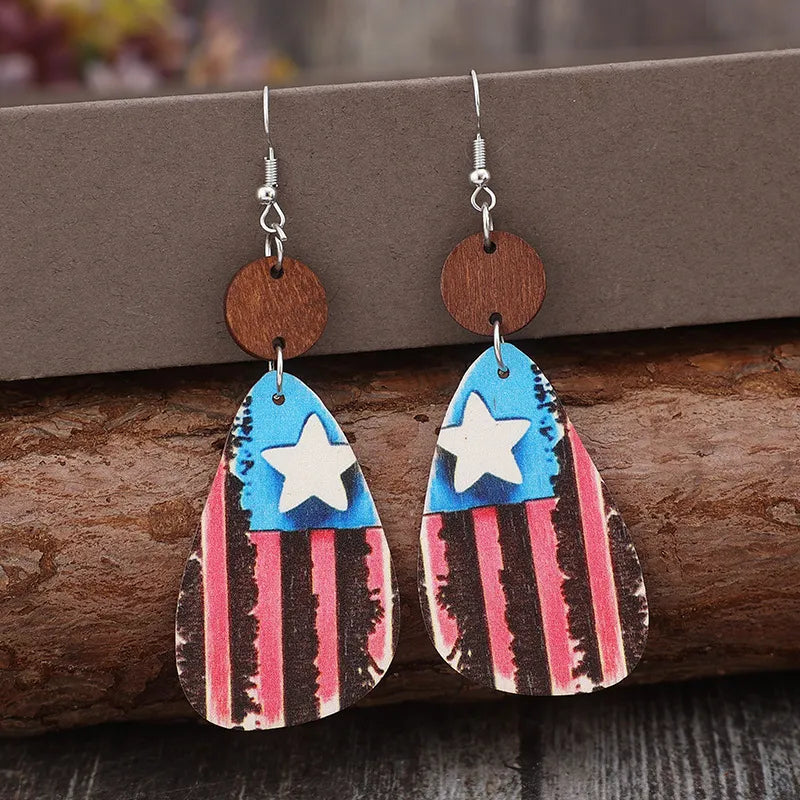 Star & Stripes Wooden Dangle Earrings - Korvel