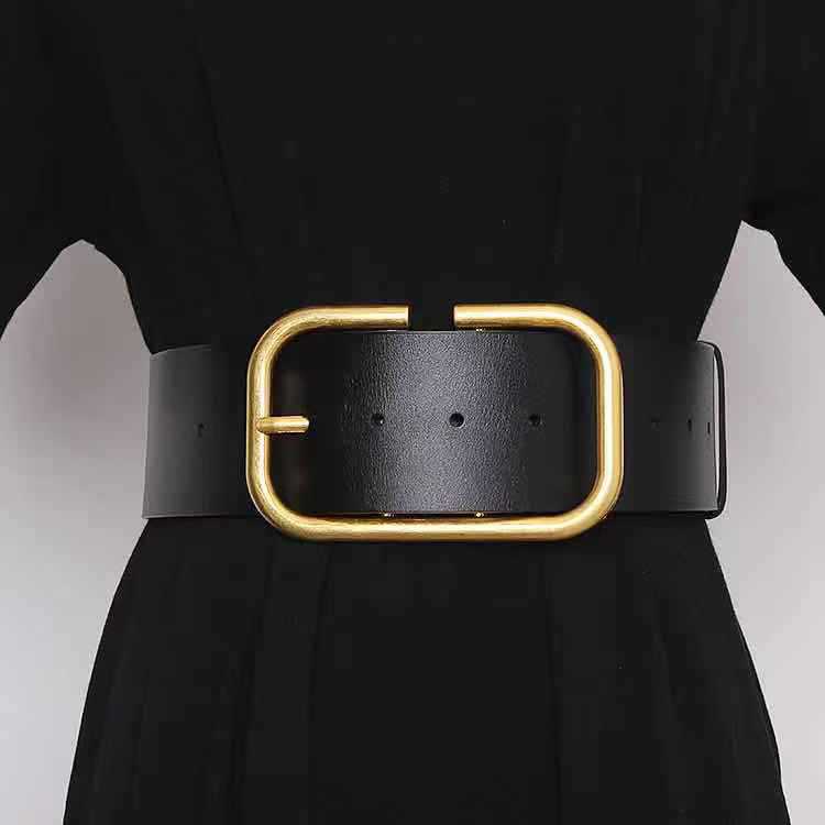 Ceinture décorative large en cuir de vache pour femmes