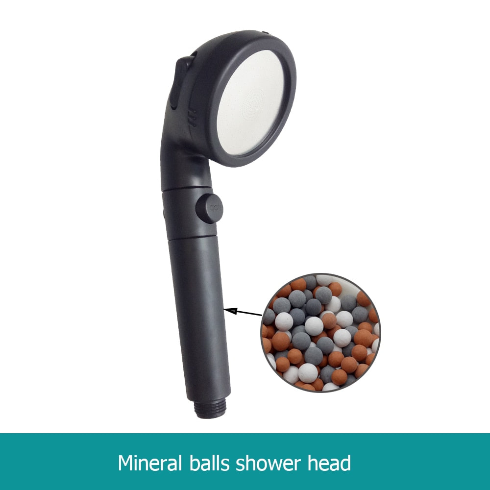 New Tourmaline balls Filter Shower Head Water saving 3 Modes adjustable SPA shower head on/off button high pressure shower - Korvel