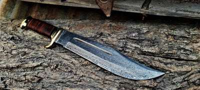 Crocodile Dundee Outback Bowie Knife 2025 – 16” Handcrafted Damascus Steel Blade with Leather & Brass Grip + Sheath - Korvel