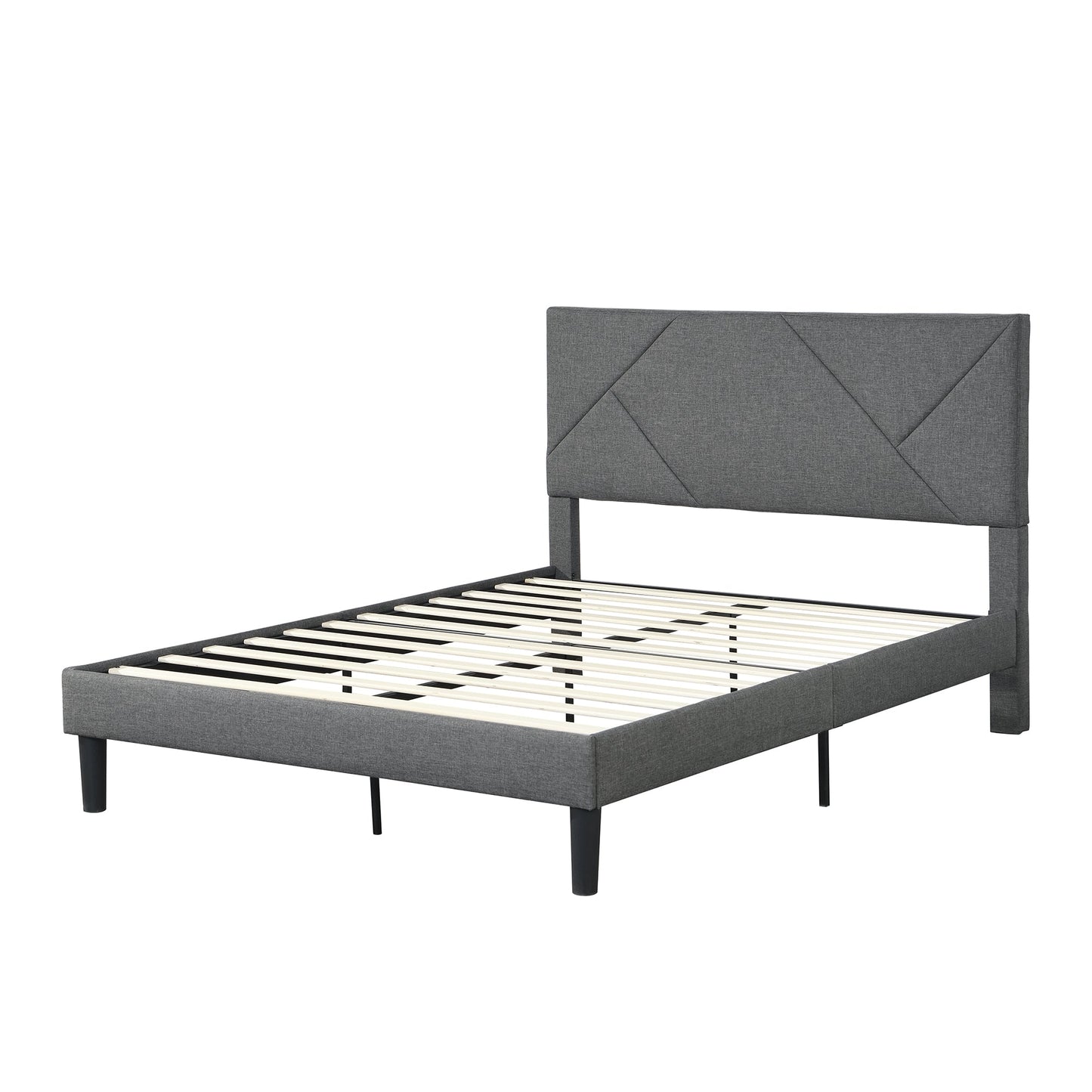 Cadre de lit plateforme rembourré queen size élégant en gris