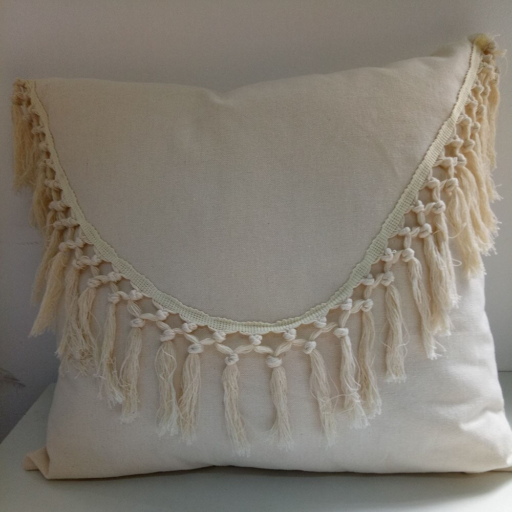 Tassels Cushion Cover 45x45cm Beige White Pillow Covers Decorative Pillow Case Square Home Boho Decor Macrame Pillowcase - Korvel