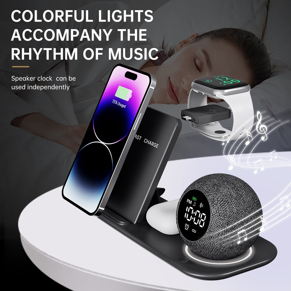 Six in one mobile phone watch headphones wireless charging clock alarm Bluetooth speaker night light - Korvel