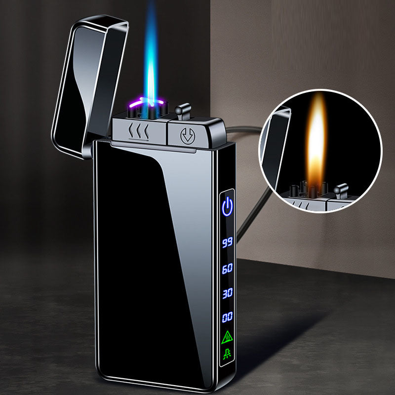 Gas electric triple fire metal windproof inflatable charging lighter personalized and creative trendy gift for boyfriend - Korvel