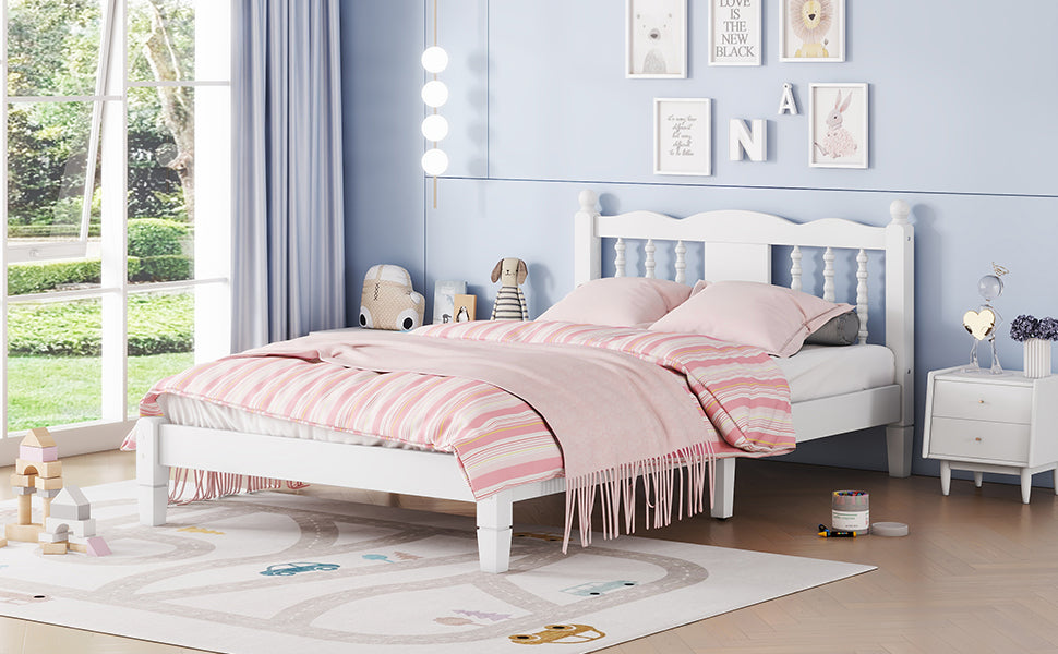 Twin Bed with Column-Decoration Headboard, with Bed Slats,White - Korvel