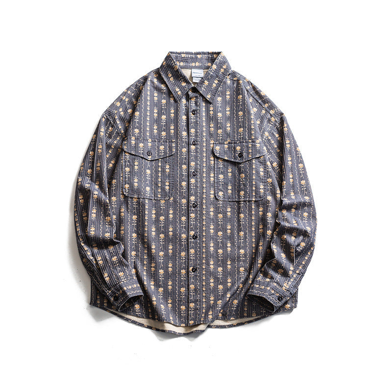 Japanese Retro Striped Long Sleeve Shirt for All