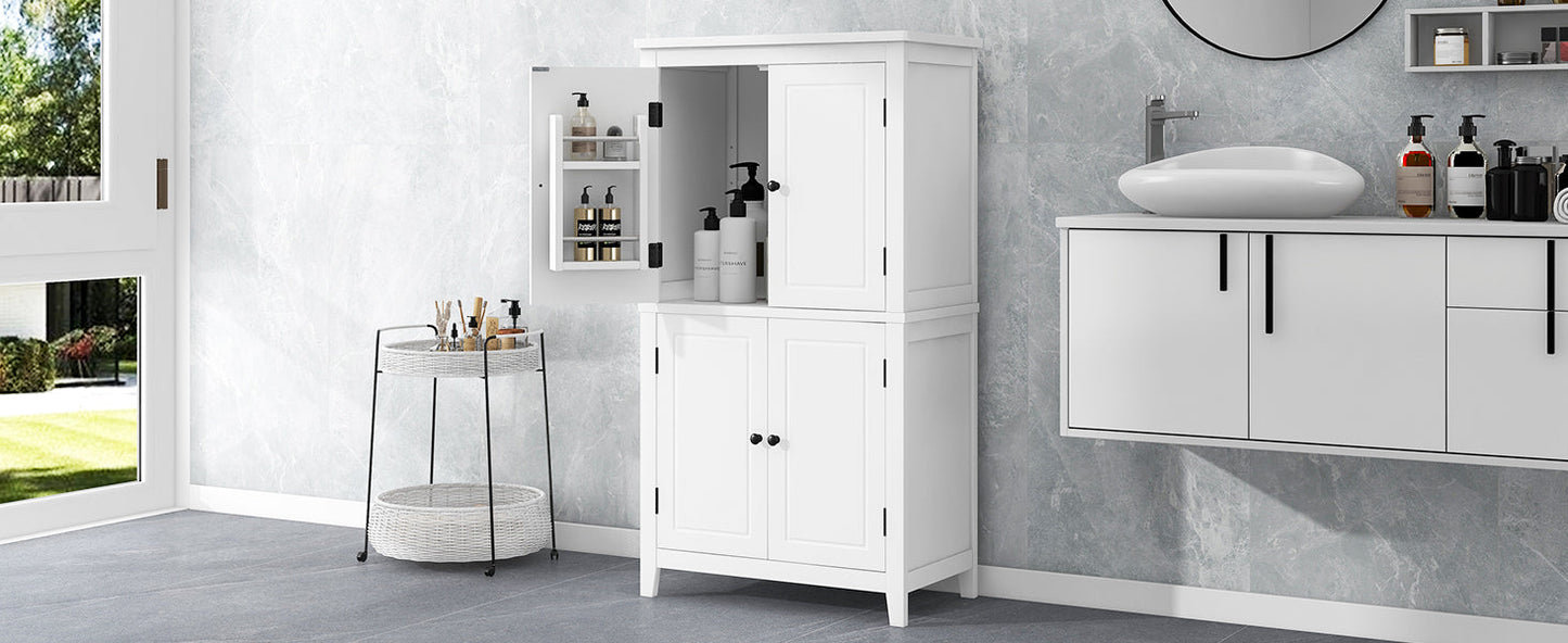 Bathroom floor storage cabinet, bathroom storage unit, 4-door independent cabinet, adjustable shelf, adaptive shelf, white - Korvel