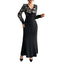 Sexy Retro Lace Splicing Long Sleeve V-neck Dress for Evening and Date - Korvel