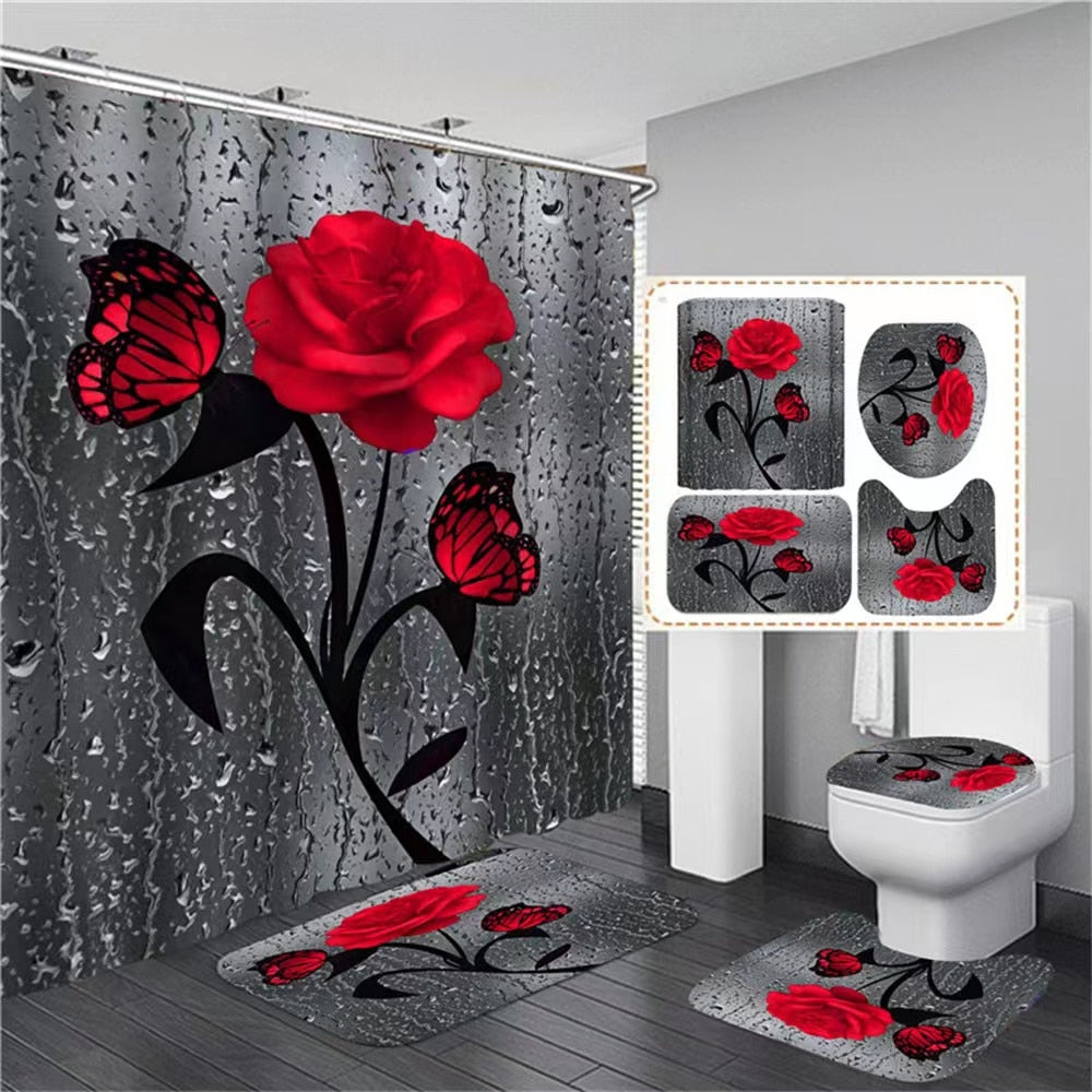 Hot HD Digital Printing Polyester Waterproof Polyester Flower Bathroom Hotel Shower Curtain - Korvel