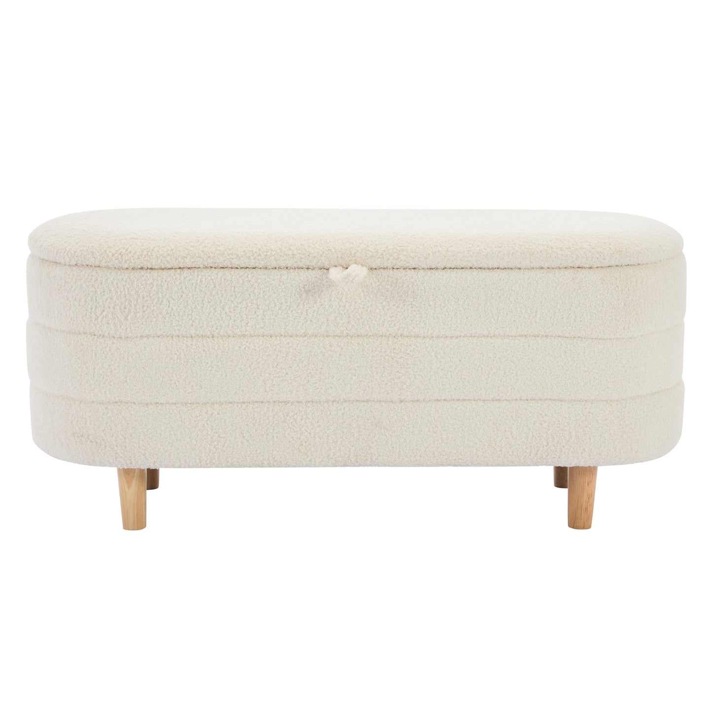 Ottoman de rangement en tissu sherpa élégant avec pieds en bois