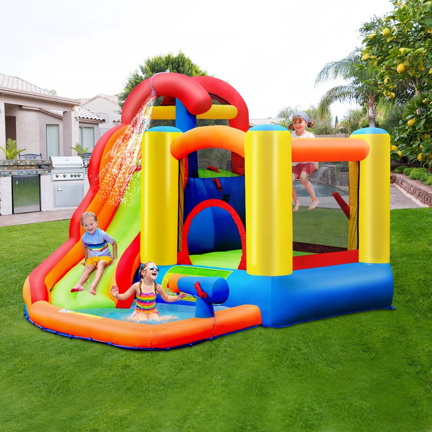Casa Inflable de Deslizamiento de Agua Gbruno con Piscina y Cañón