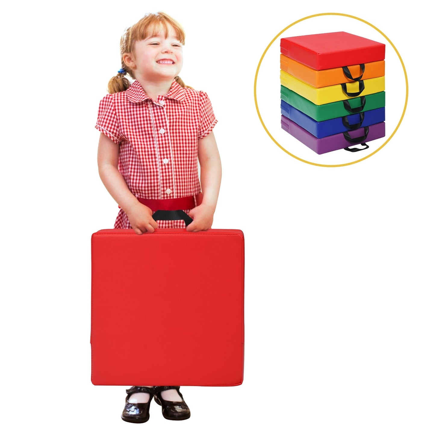 6-Piece Toddler Floor Cushions - Soft Foam Seating with Handles