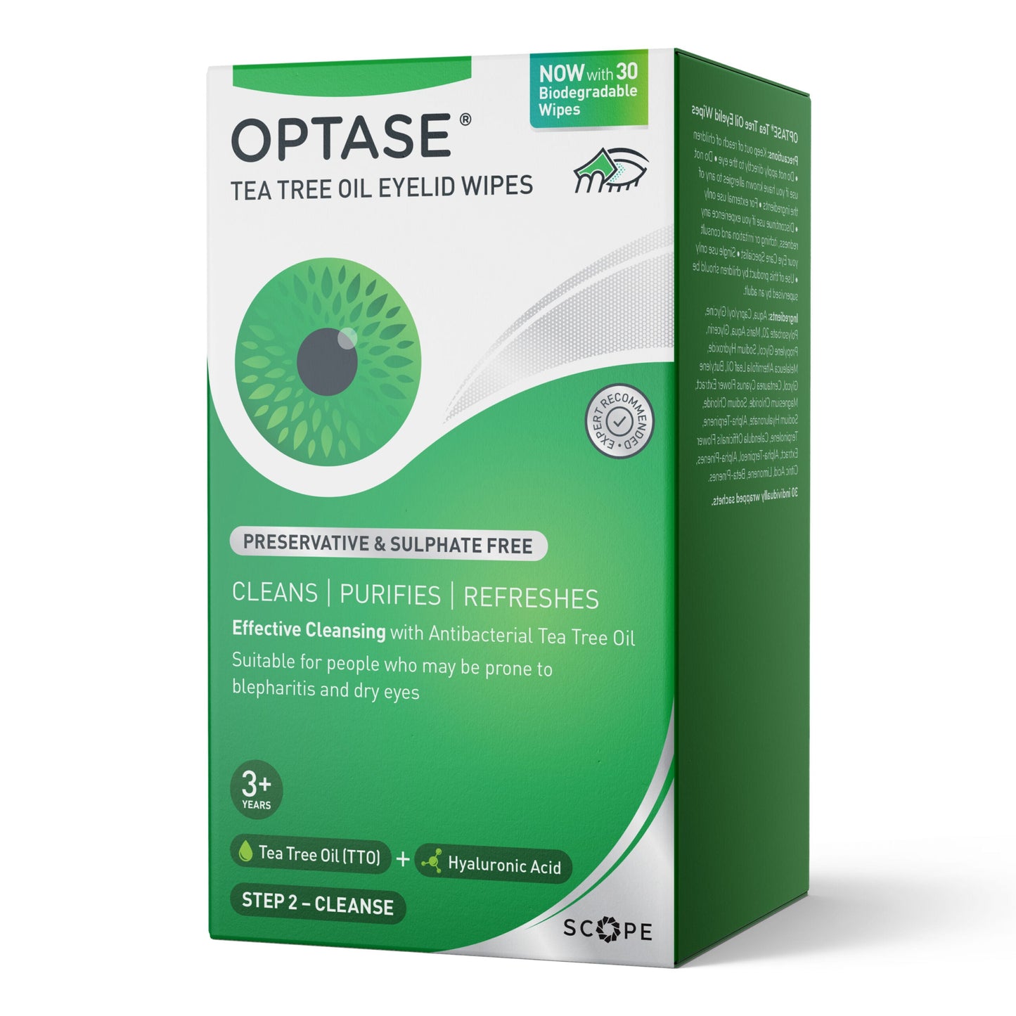 Toallitas para párpados con aceite de árbol de té OPTASE - 30 unidades