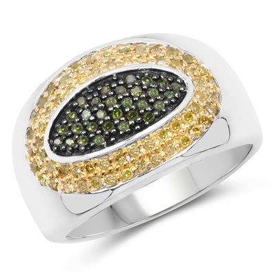 Anillo de Compromiso de Diamante Verde y Amarillo de 0.38 Quilates en Plata de Ley