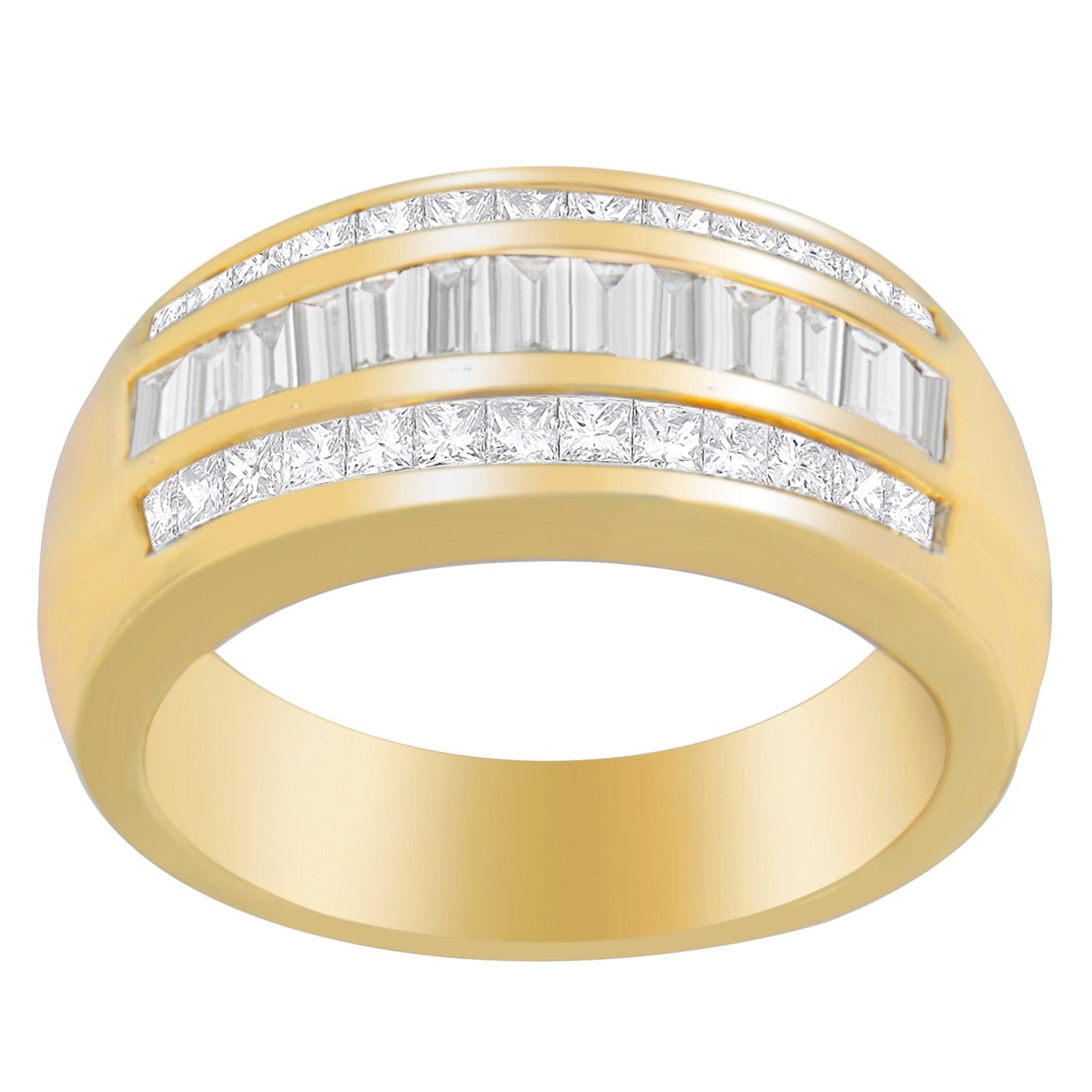 Bague en diamant princesse et baguette en or jaune 14K 1ct. TDW
