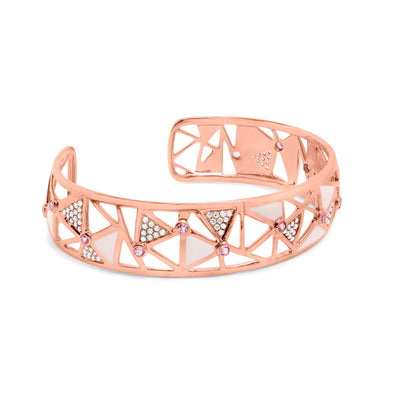 Brazalete abierto de 14K oro rosa con diamantes y turmalinas rosas - 7"