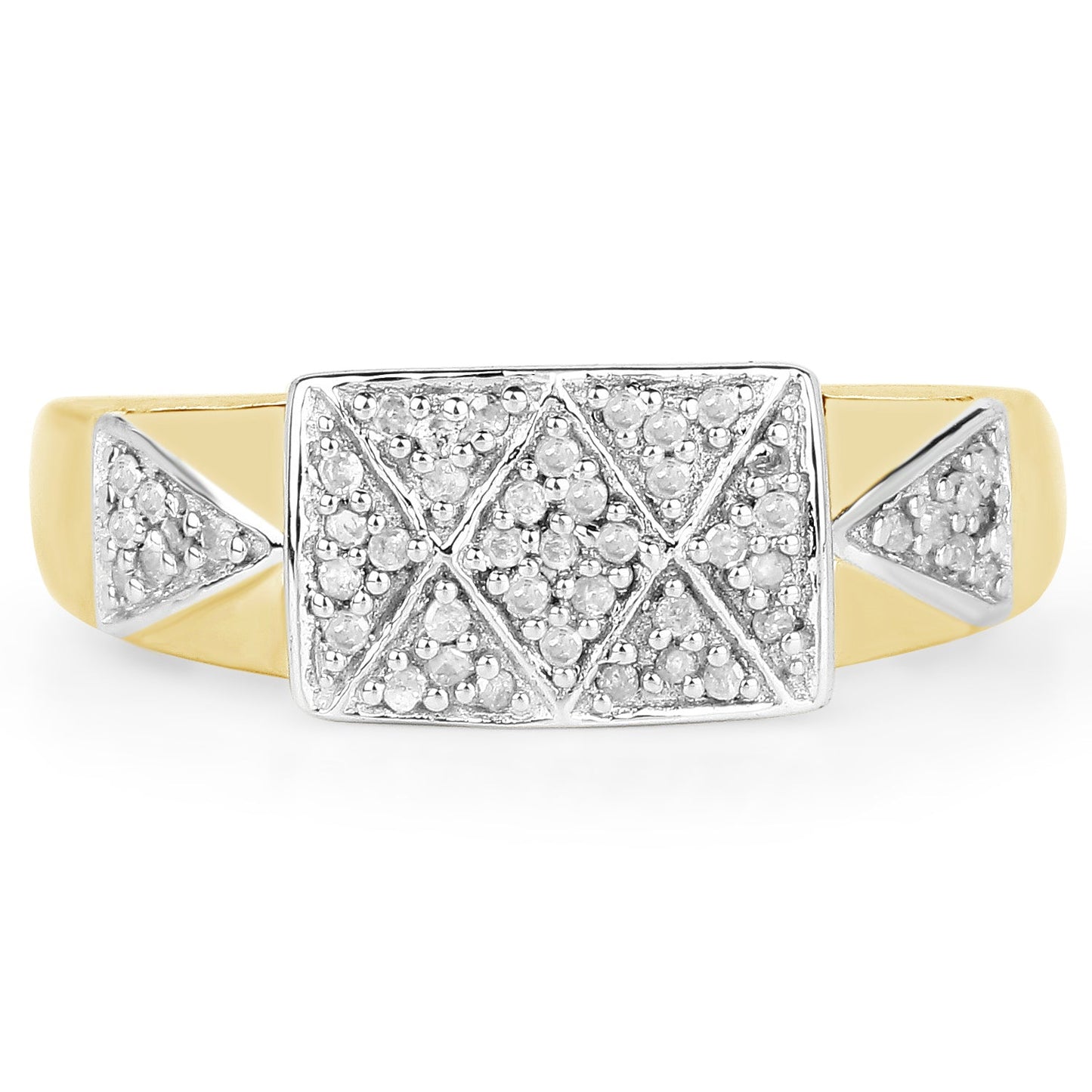 Bague Cocktail en Or Jaune 14 Carats Plaqué de 0,21 Carat de Diamants Blancs
