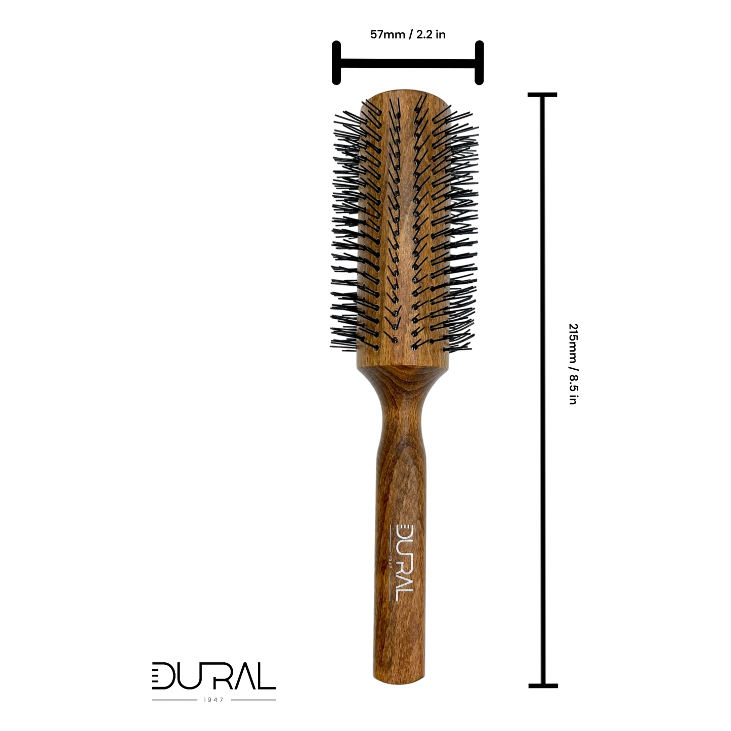 Brosse à cheveux ronde Dural en bois de hêtre avec épingles en nylon