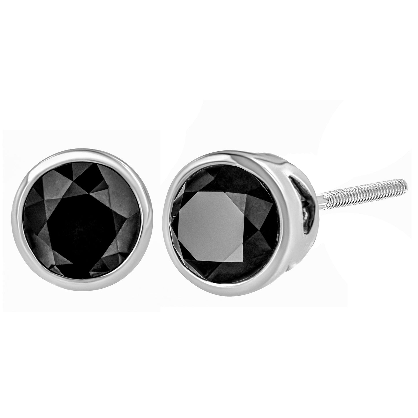 Pendientes de Stud de Diamante Negro Engastados en Bezel de Oro Blanco de 14K