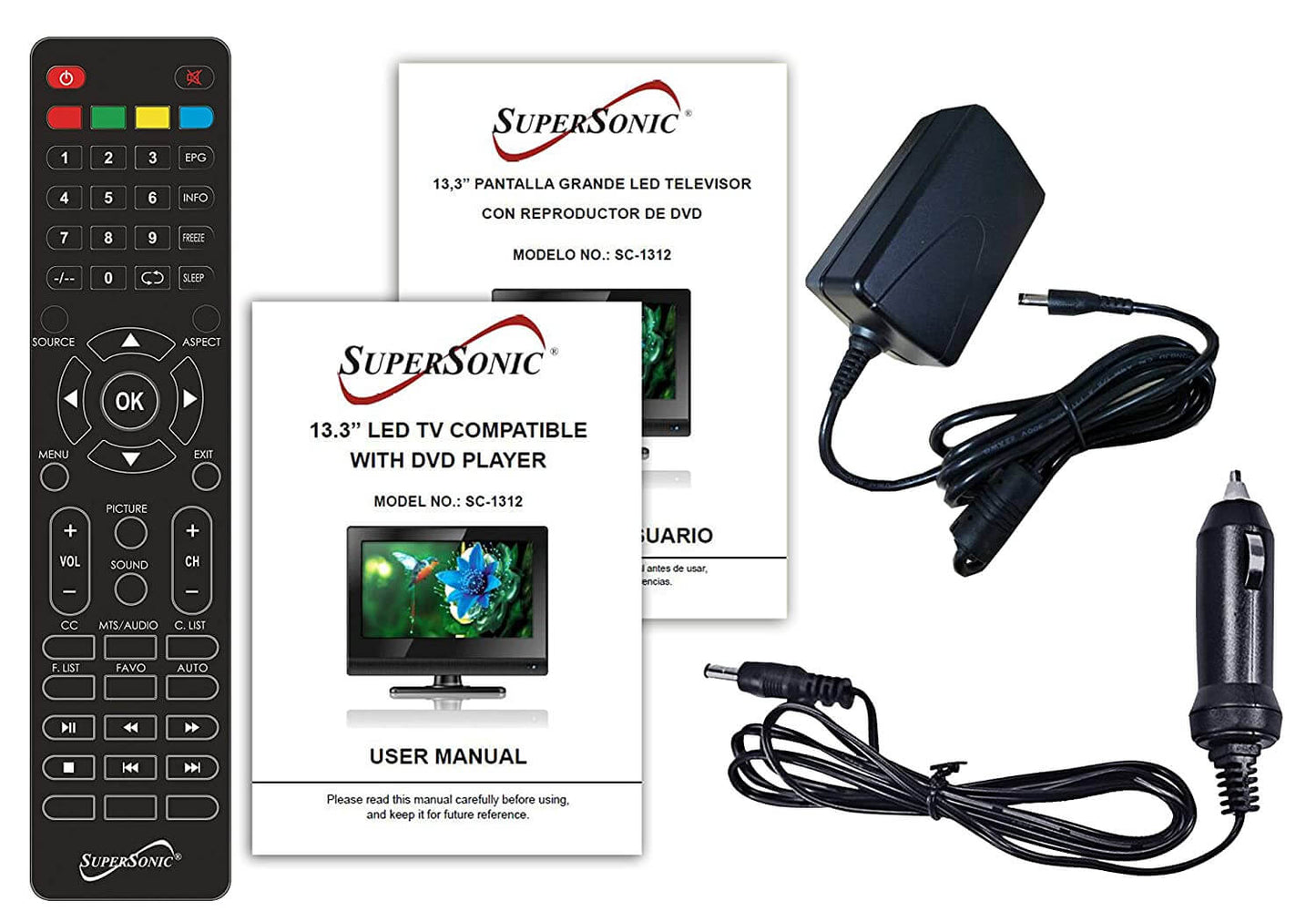 Téléviseur LED HDTV 12 Volts AC/DC Supersonic 13,3" avec lecteur DVD