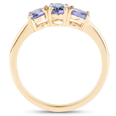 Bague de fiançailles en argent sterling plaqué or jaune 18K avec tanzanite