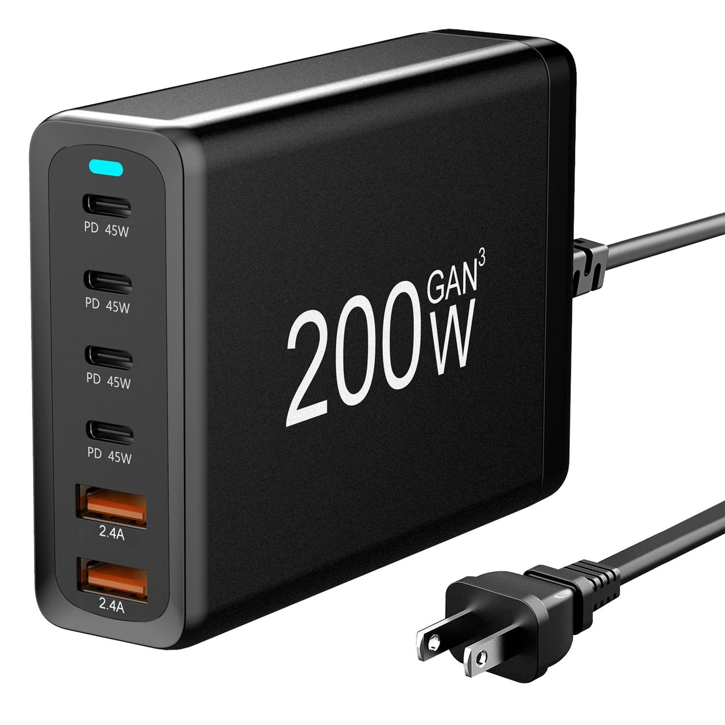 200W Fast Wall Charger with 6 Ports - Premium USB Charging Station