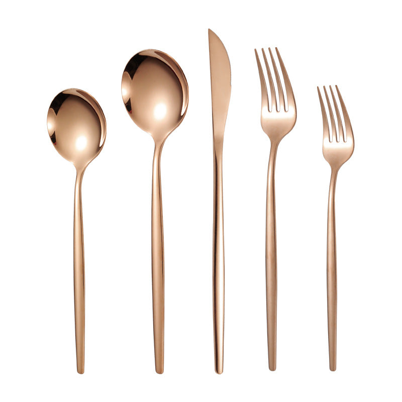 Portuguese Stainless Steel Knife Fork Spoon Golden Steak Knife Fork Set Four-Piece Tableware Set - Korvel