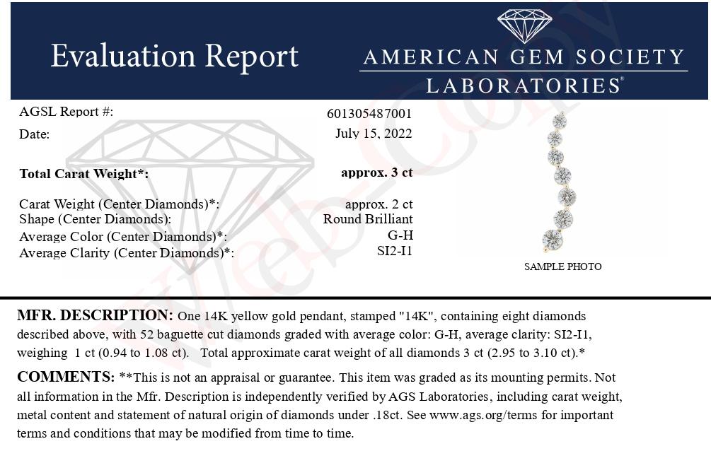 Collar de Pendiente de Diamante de Viaje Certificado AGS en Oro Amarillo de 14K