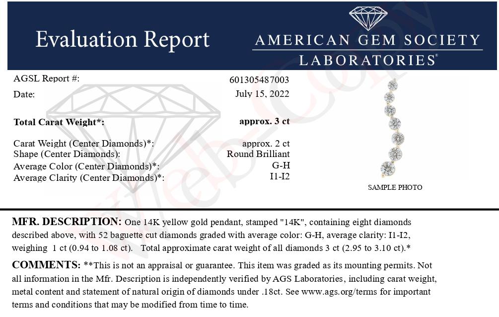 Pendentif en Diamant de Voyage Certifié AGS en Or Jaune 14k