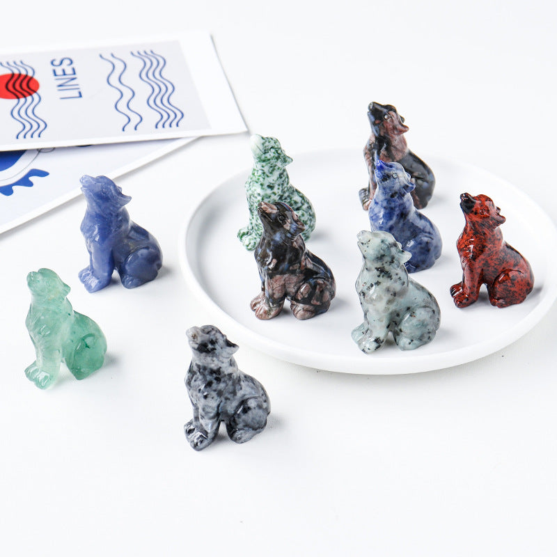 Natural Crystal Wolf Cub Carving - Premium Home Decor