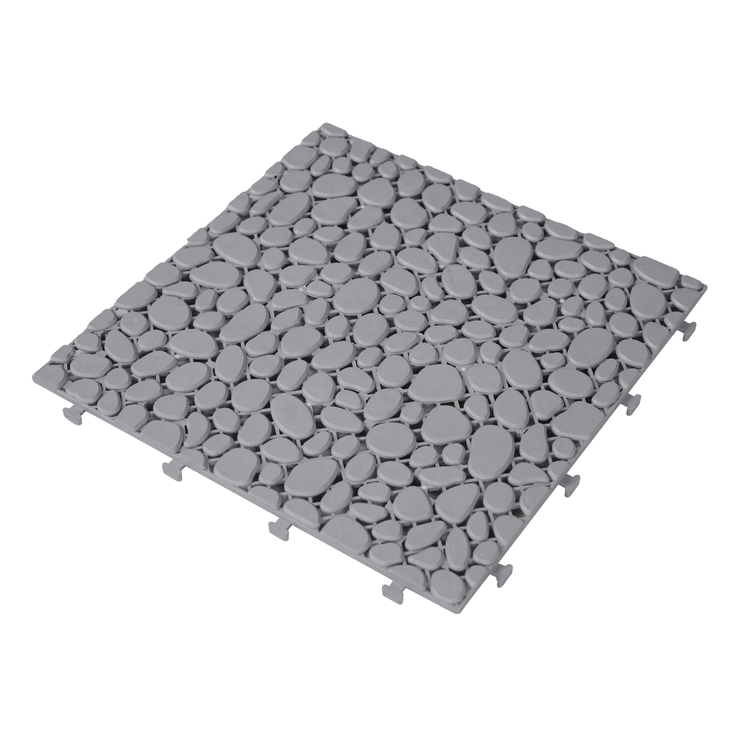 12 x 12 inch gray interlocking deck tiles, plastic waterproof pebble pattern, pack of 12 pieces - Korvel
