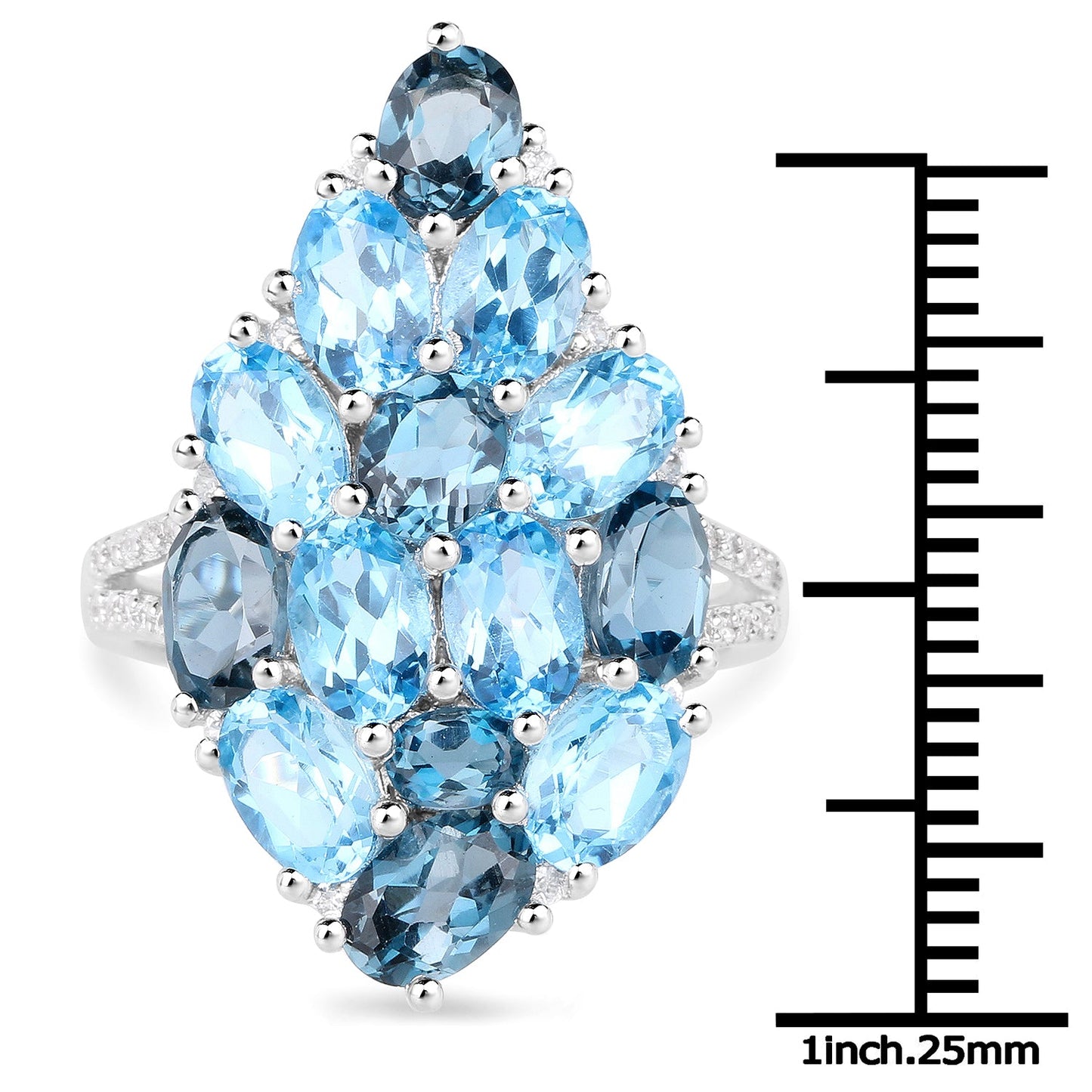 Anillo de plata esterlina con topacio azul suizo genuino de 6.69 quilates y zirconia blanca