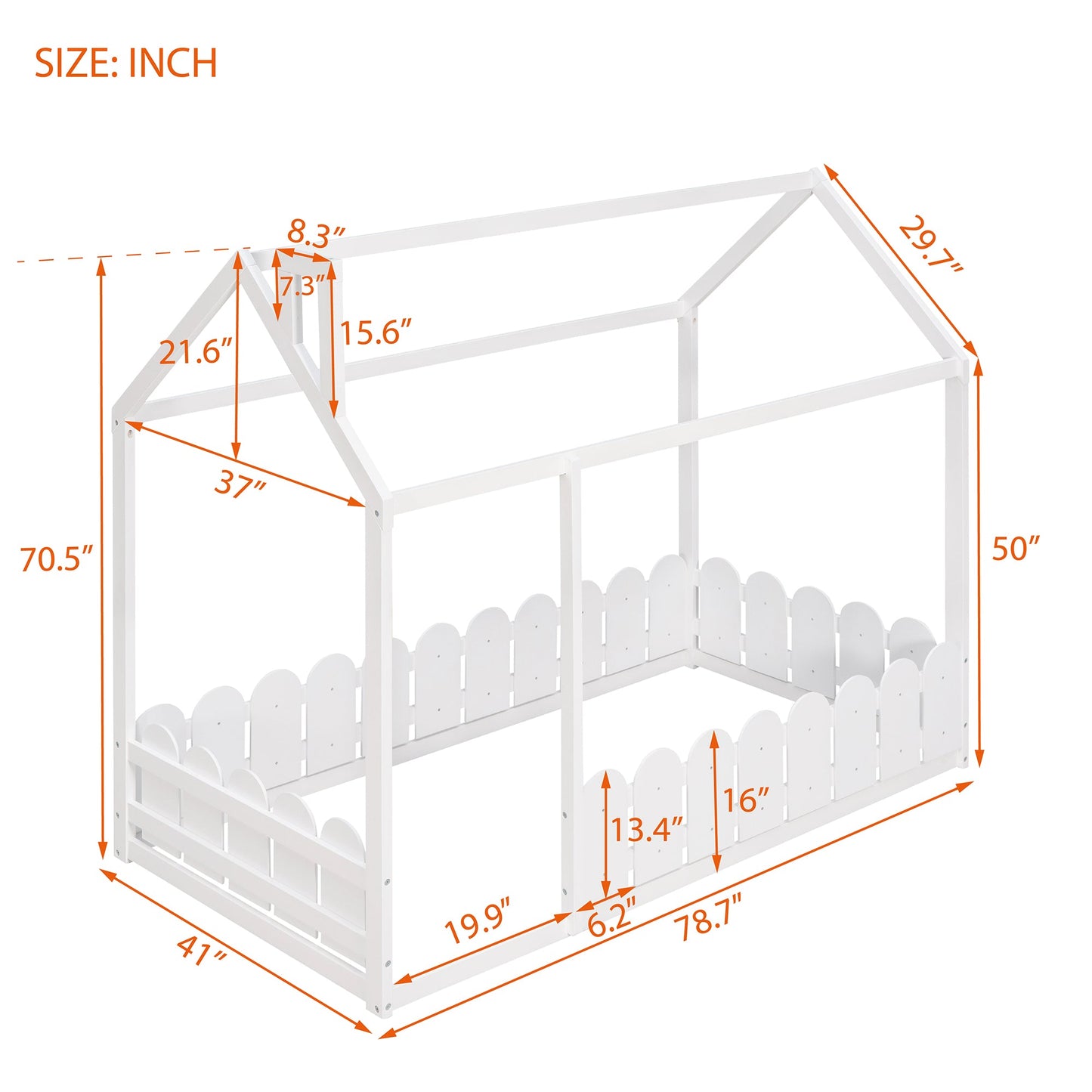 Cama de Madera en Forma de Casa para Niños de Tamaño Individual - Blanca