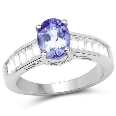 2.13 Carat Genuine Tanzanite & White Topaz Sterling Silver Ring