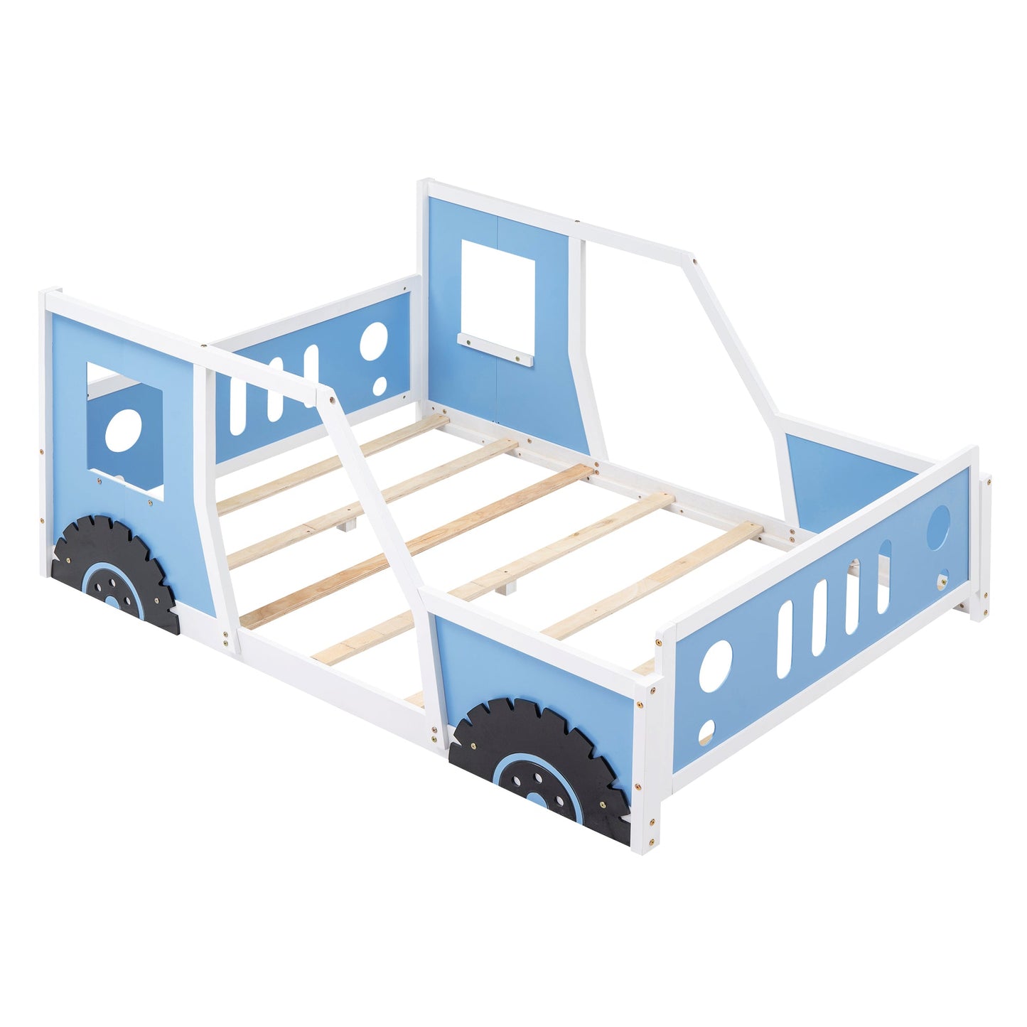 Full Size Classic Car-Shaped Platform Bed with Wheels,Blue - Korvel