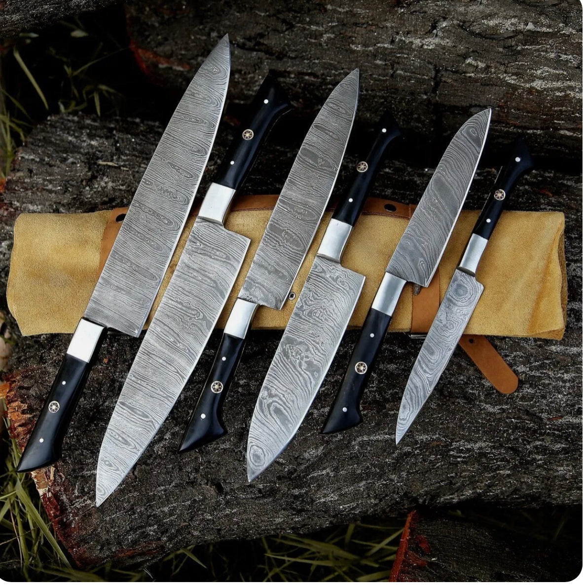 Premium 13" Handmade Damascus Steel Chef Knife – Stylish Epoxy Resin Handle & Leather Sheath - Korvel