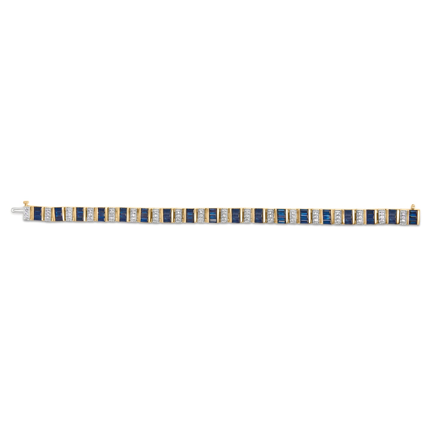 Pulsera de eslabones de diamantes y zafiros azules de oro amarillo de 14K - 7"